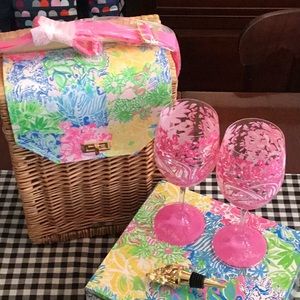 Lily Pulitzer wicker wine picnic basket
